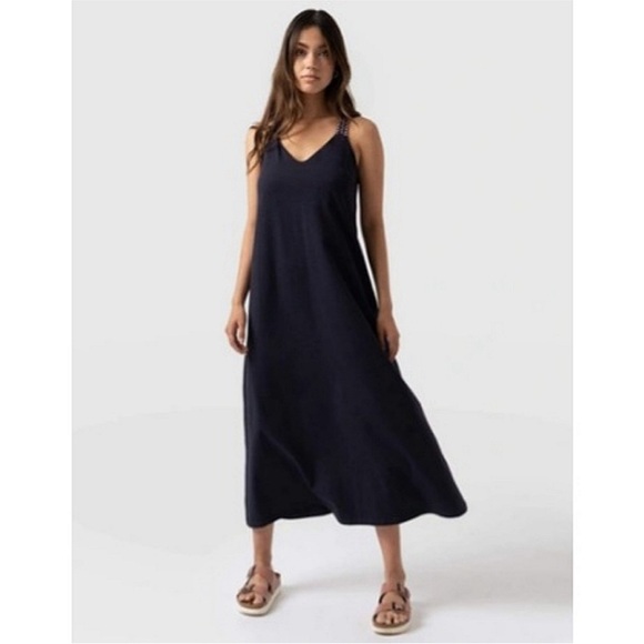 Saint + Sofia Navy Sunset Midi Dress with Orange & Navy Straps, size 4 - Picture 1 of 8